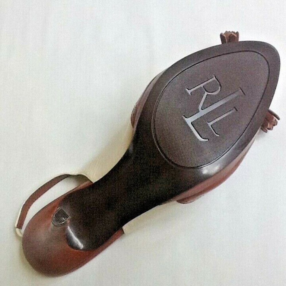 new Size 8.5 Narrow COGNAC & CREAM Ralph Lauren KALIDA Spectator Slingback Shoes - Picture 11 of 11